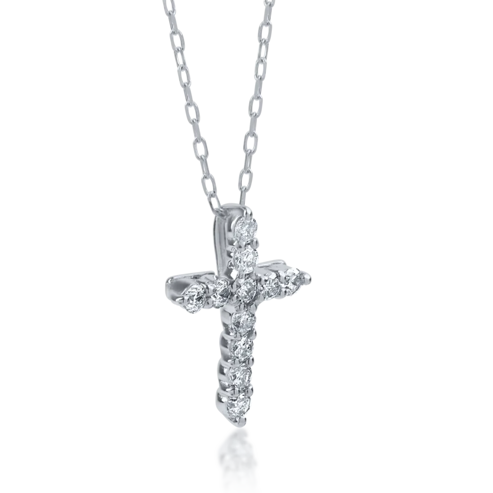 Lant cu pandantiv cruce din aur alb cu diamante de 0.1ct - imagine 2