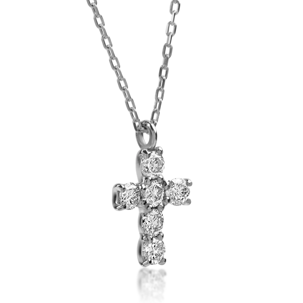 Lant cu pandantiv cruce din aur alb cu diamante de 0.1ct - imagine 2