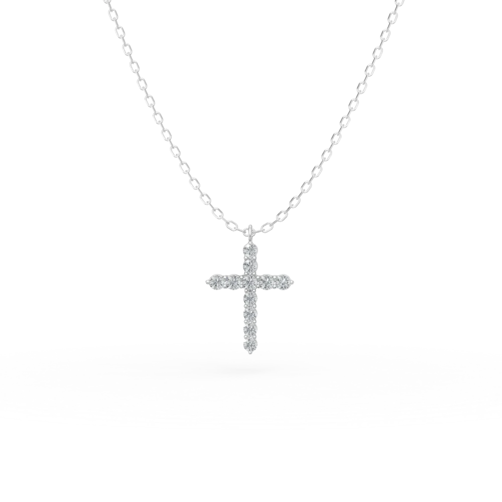 Lant cu pandantiv cruce din aur alb cu diamante de 0.2ct