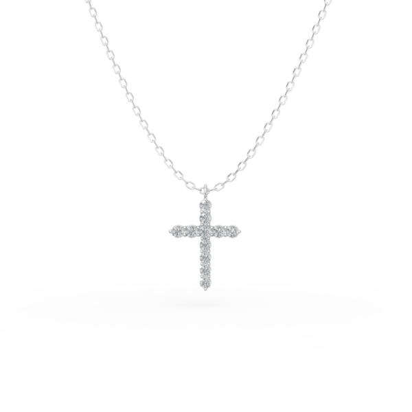 Lant cu pandantiv cruce din aur alb cu diamante de 0.2ct