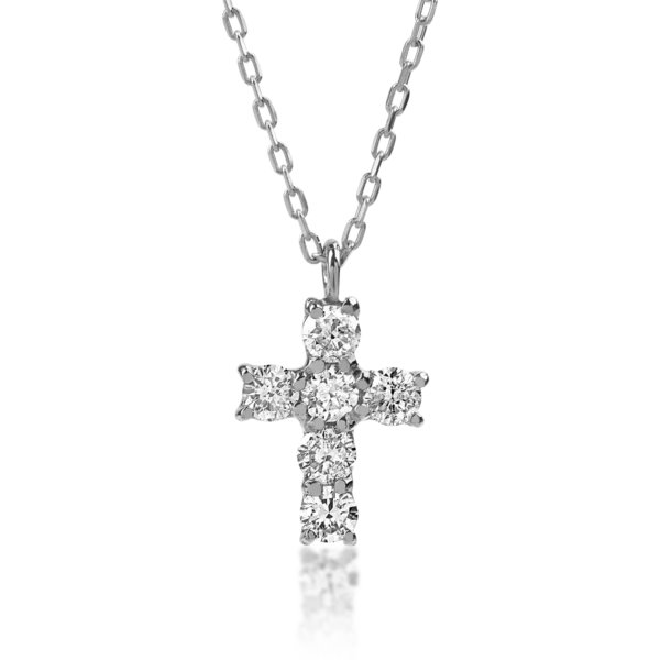 Lant cu pandantiv cruce din aur alb cu diamante de 0.2ct