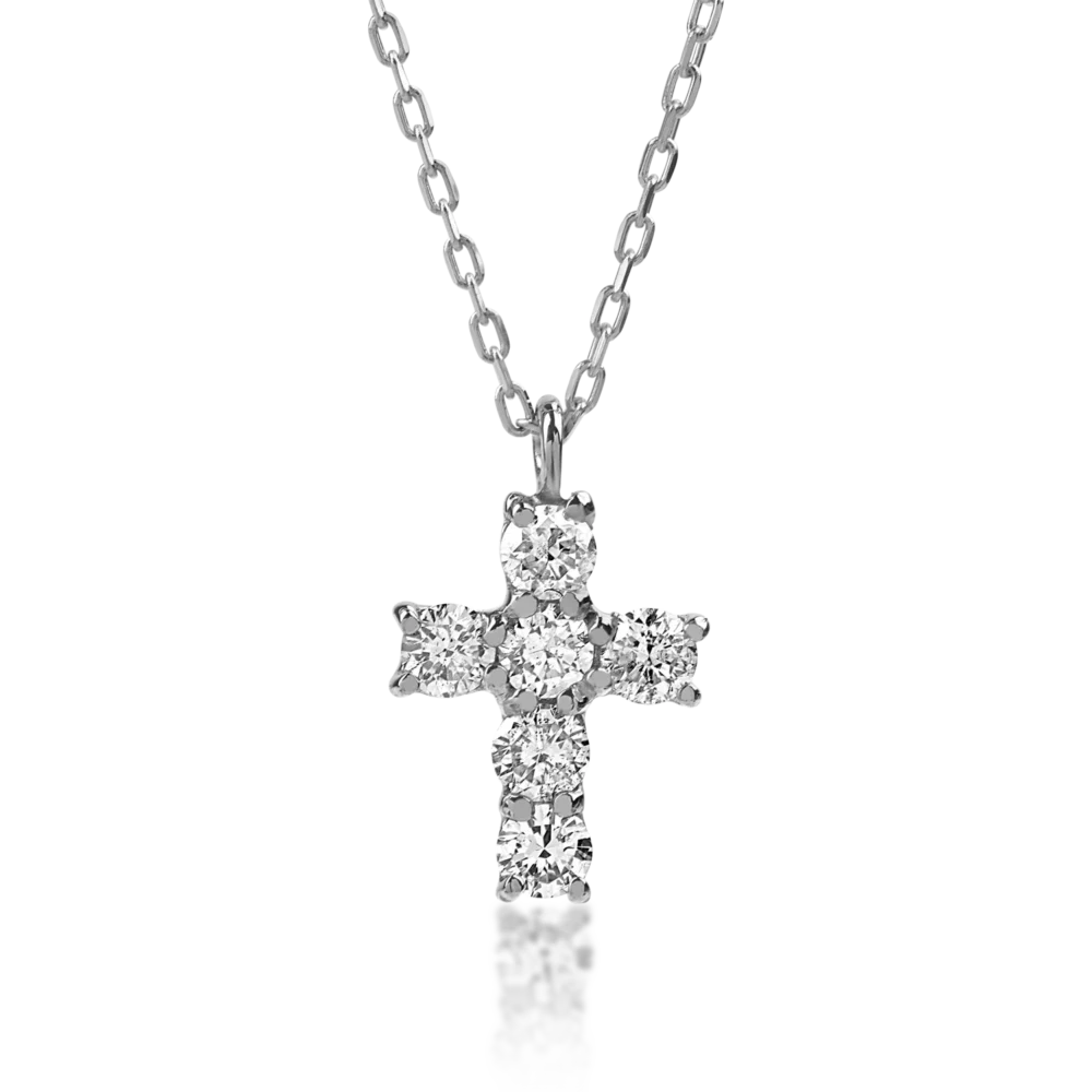 Lant cu pandantiv cruce din aur alb cu diamante de 0.2ct - imagine 2