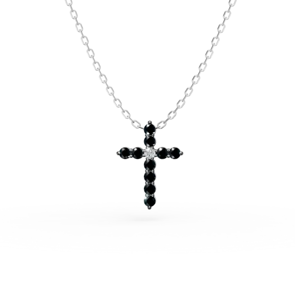 Lant cu pandantiv cruce din aur alb cu diamante de 0.2ct