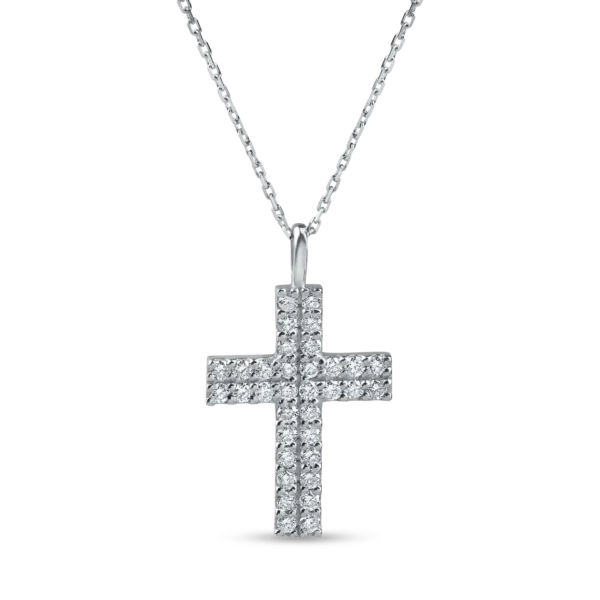 Lant cu pandantiv cruce din aur alb cu diamante de 0.4ct