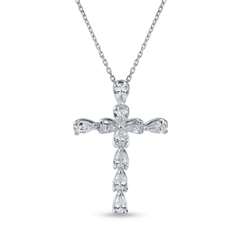 Lant cu pandantiv cruce din aur alb cu diamante de 0.7ct