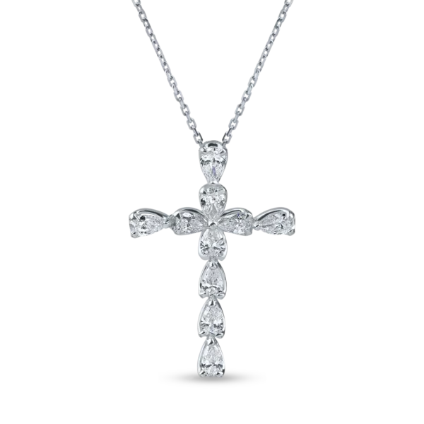 Lant cu pandantiv cruce din aur alb cu diamante de 0.7ct