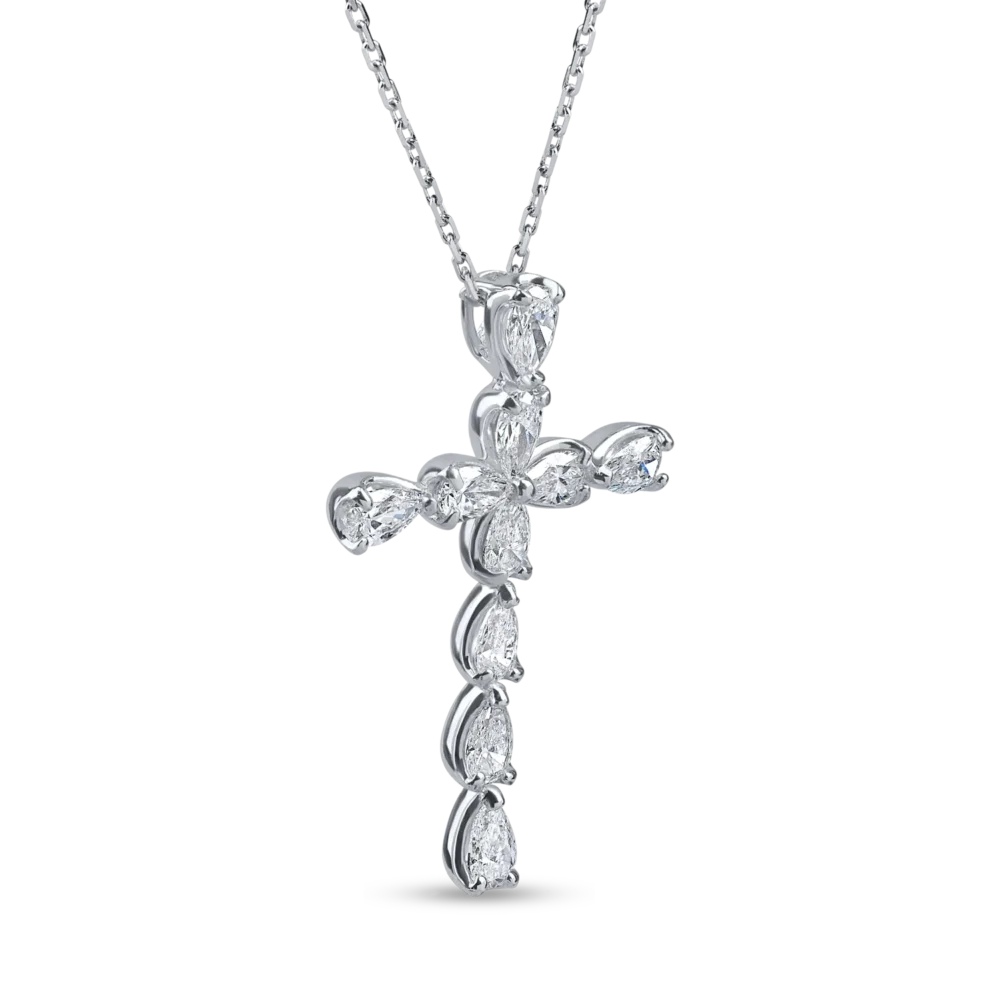 Lant cu pandantiv cruce din aur alb cu diamante de 0.7ct - imagine 2