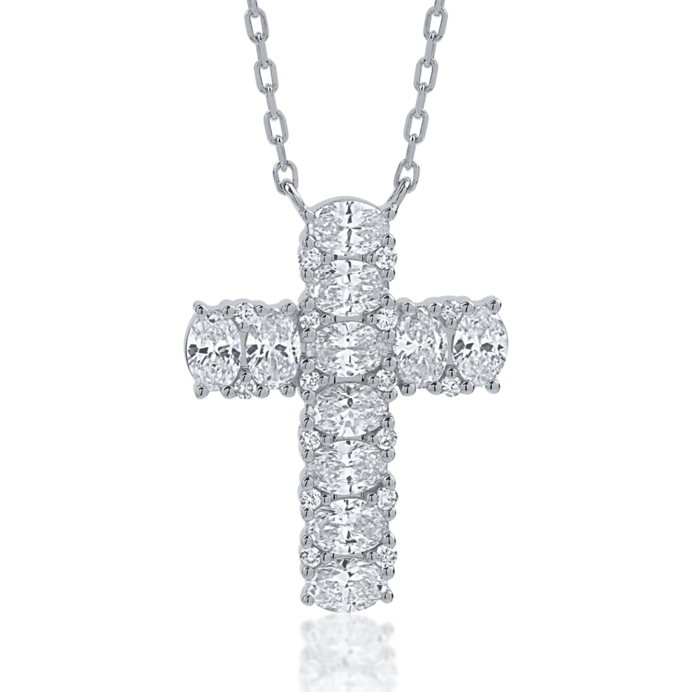 Lant cu pandantiv cruce din aur alb cu diamante de 1.2ct