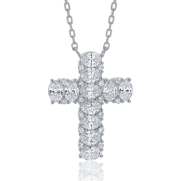 Lant cu pandantiv cruce din aur alb cu diamante de 1.2ct