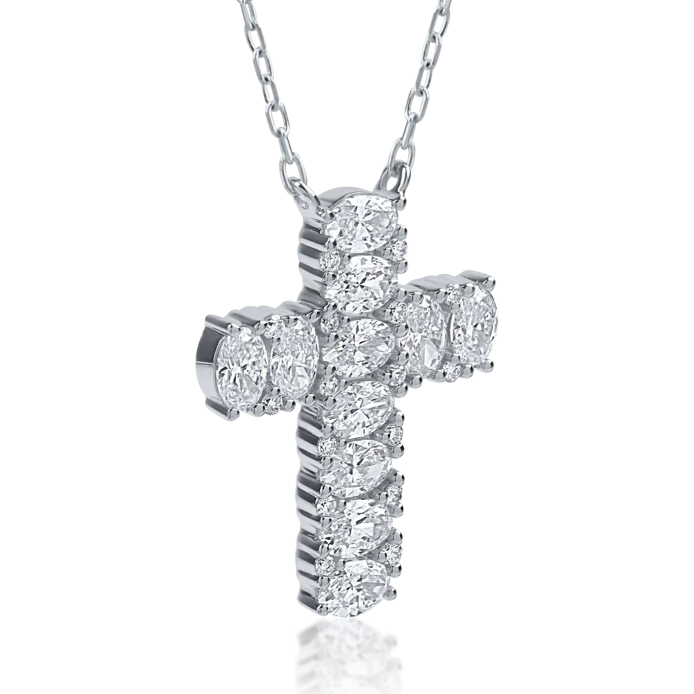 Lant cu pandantiv cruce din aur alb cu diamante de 1.2ct - imagine 2