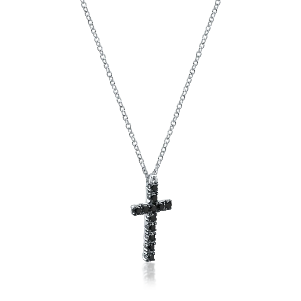 Lant cu pandantiv cruce din aur alb cu diamante negre de 0.28ct - imagine 2
