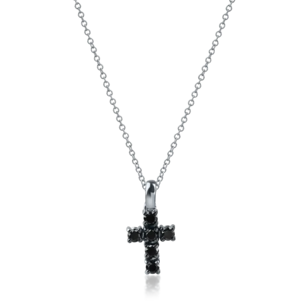 Lant cu pandantiv cruce din aur alb cu diamante negre de 0.31ct