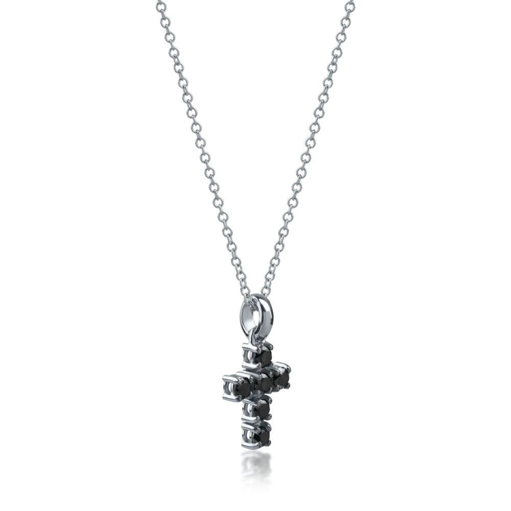 Lant cu pandantiv cruce din aur alb cu diamante negre de 0.31ct - imagine 2