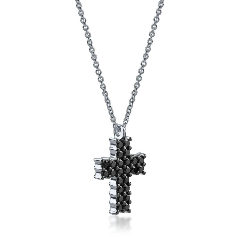 Lant cu pandantiv cruce din aur alb cu diamante negre de 0.38ct - imagine 2