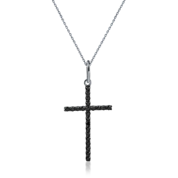 Lant cu pandantiv cruce din aur alb cu diamante negre de 0.4ct