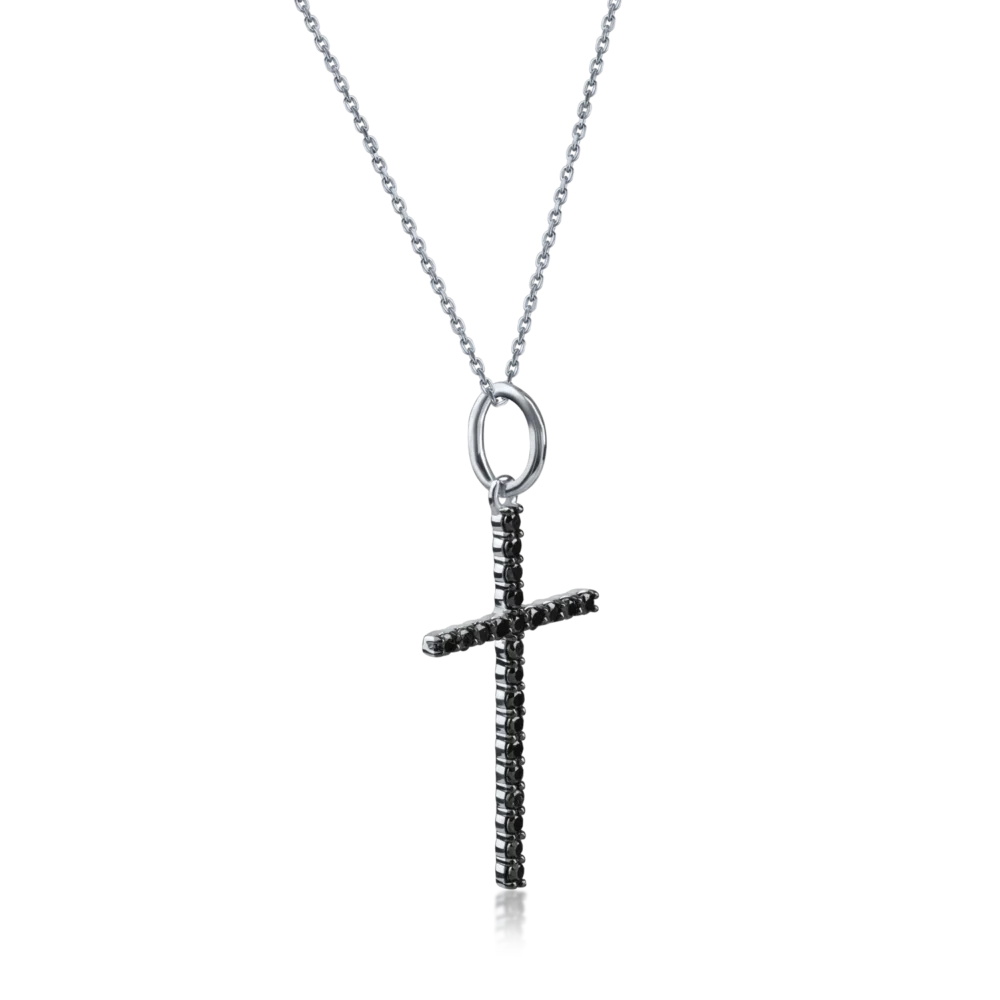 Lant cu pandantiv cruce din aur alb cu diamante negre de 0.4ct - imagine 2