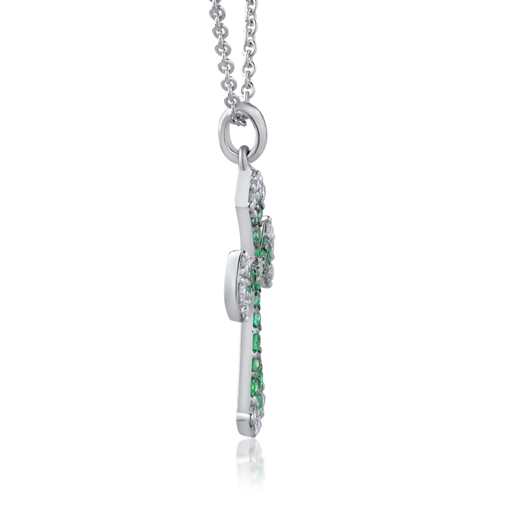 Lant cu pandantiv cruce din aur alb cu diamante de 0.42ct si smaralde de 0.31ct - imagine 3