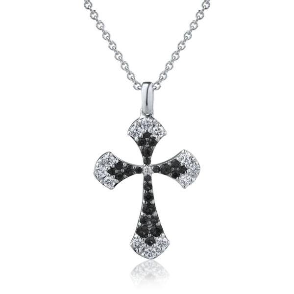 Lant cu pandantiv cruce din aur alb cu diamante de 0.81ct