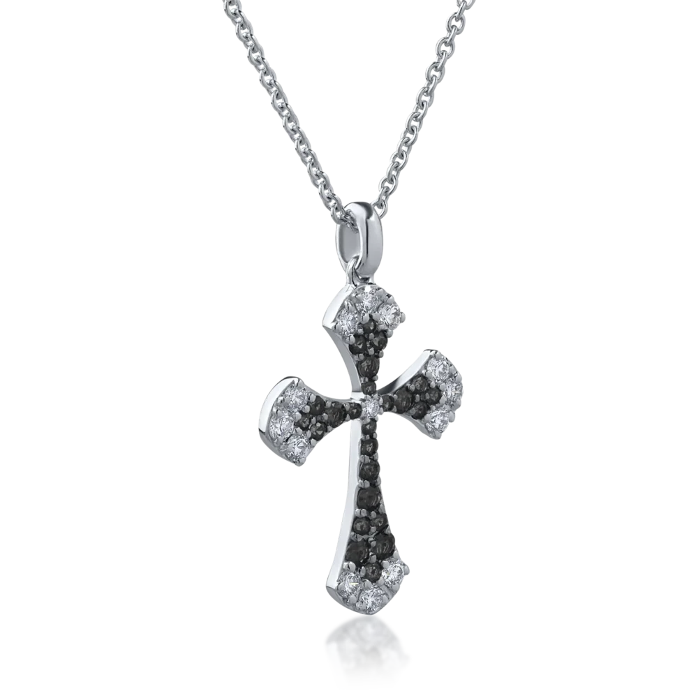 Lant cu pandantiv cruce din aur alb cu diamante de 0.81ct - imagine 2