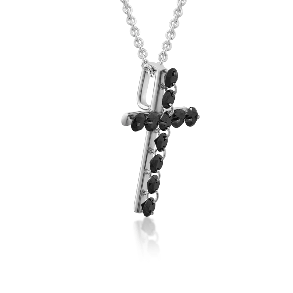 Lant cu pandantiv cruce din aur alb cu diamante negre de 0.43ct - imagine 3