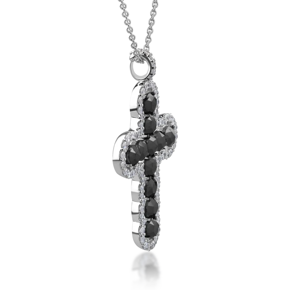 Lant cu pandantiv cruce din aur alb cu diamante negre rose de 1.9ct si diamante transparente de 0.5ct - imagine 3