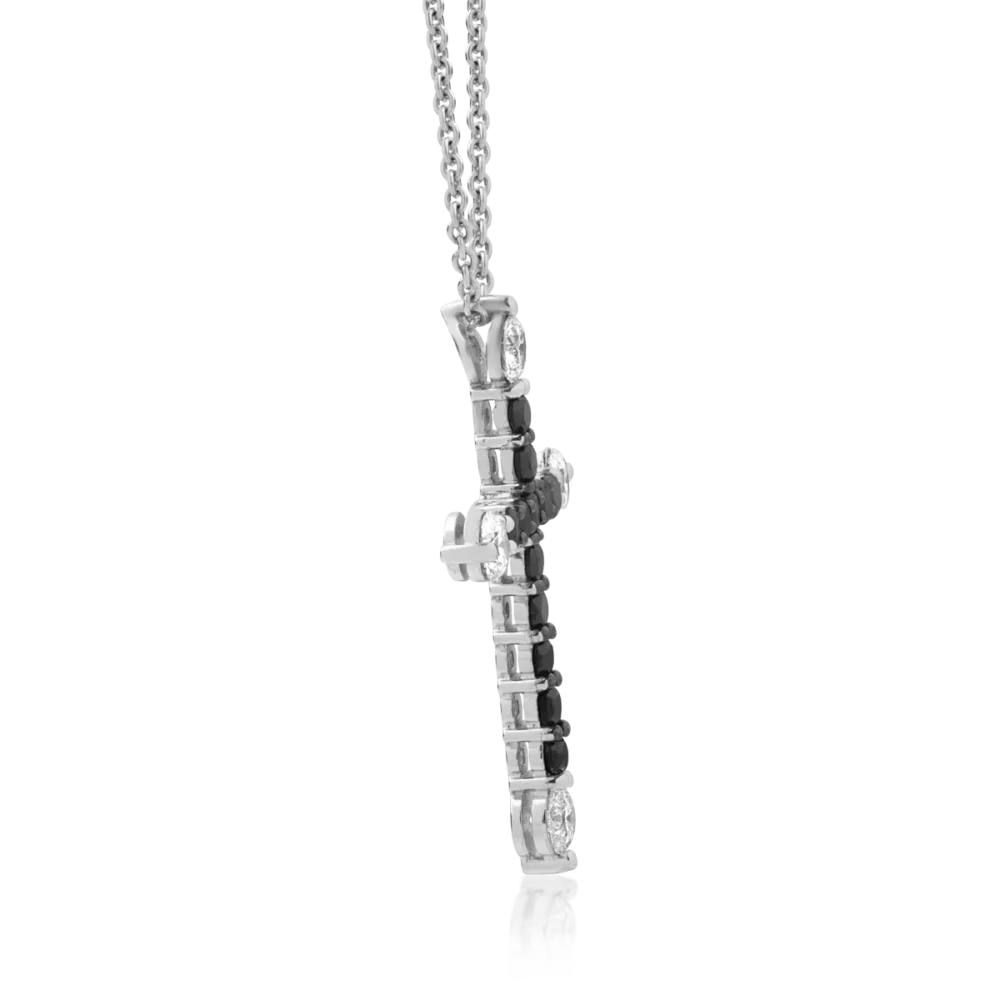 Lant cu pandantiv cruce din aur alb cu diamante transparente de 0.5ct si diamante negre de 0.53ct - imagine 3