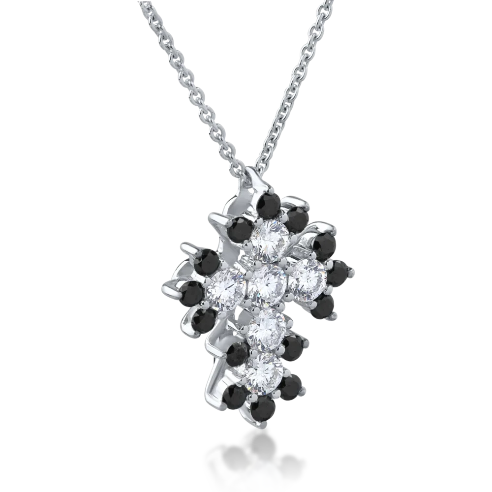 Lant cu pandantiv cruce din aur alb cu diamante transparente de 0.61ct si diamante negre de 0.41ct - imagine 2