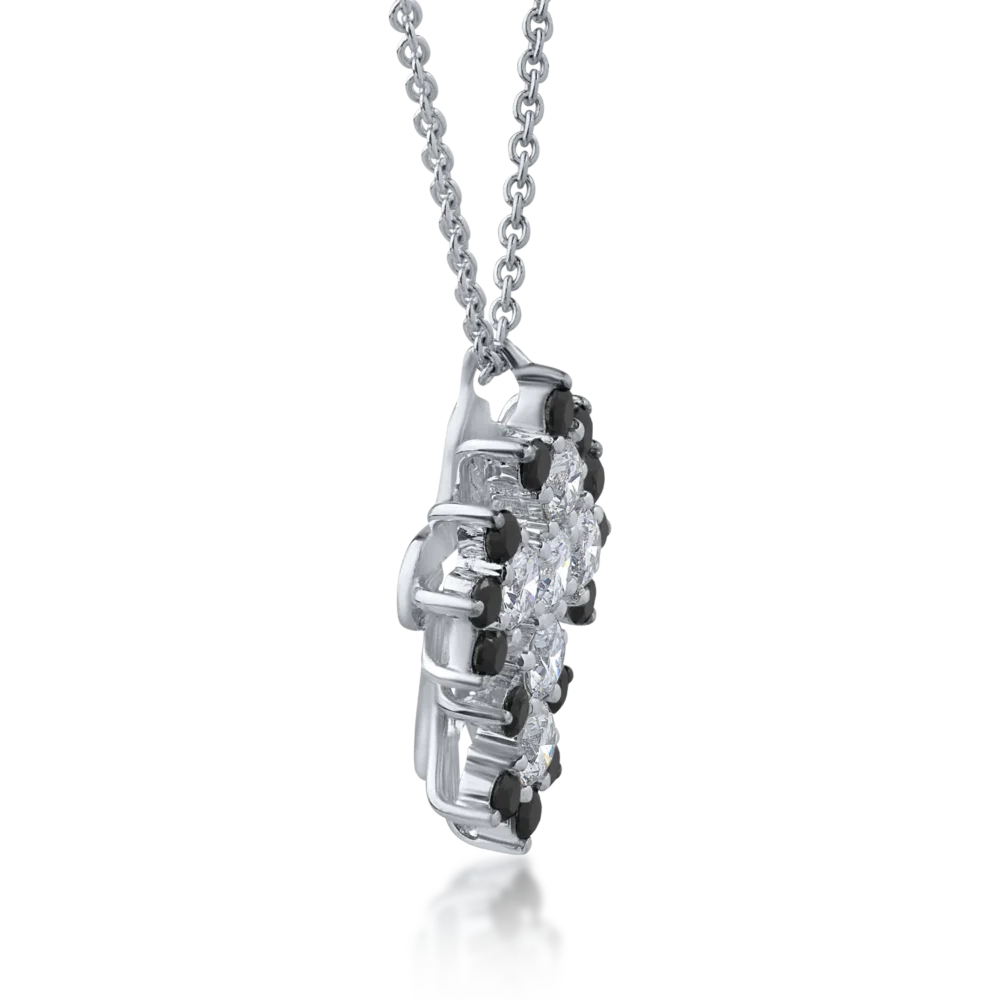 Lant cu pandantiv cruce din aur alb cu diamante transparente de 0.61ct si diamante negre de 0.41ct - imagine 3
