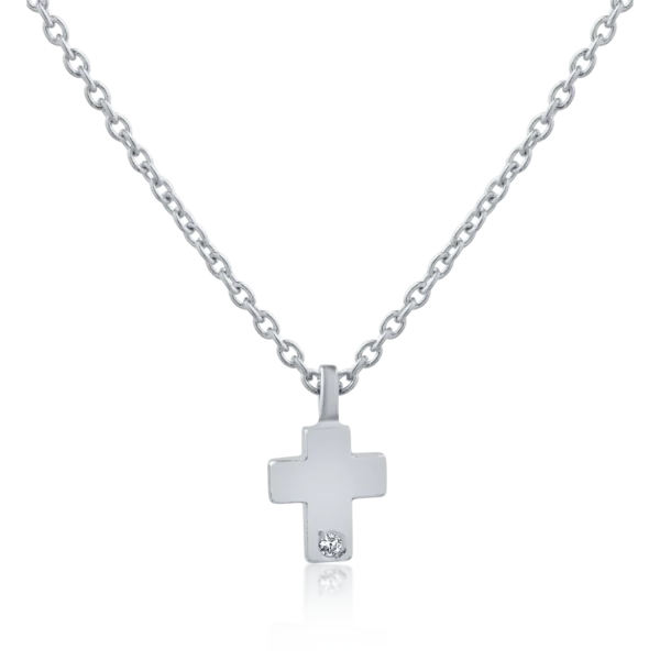 Lant cu pandantiv cruce din aur alb si zirconia