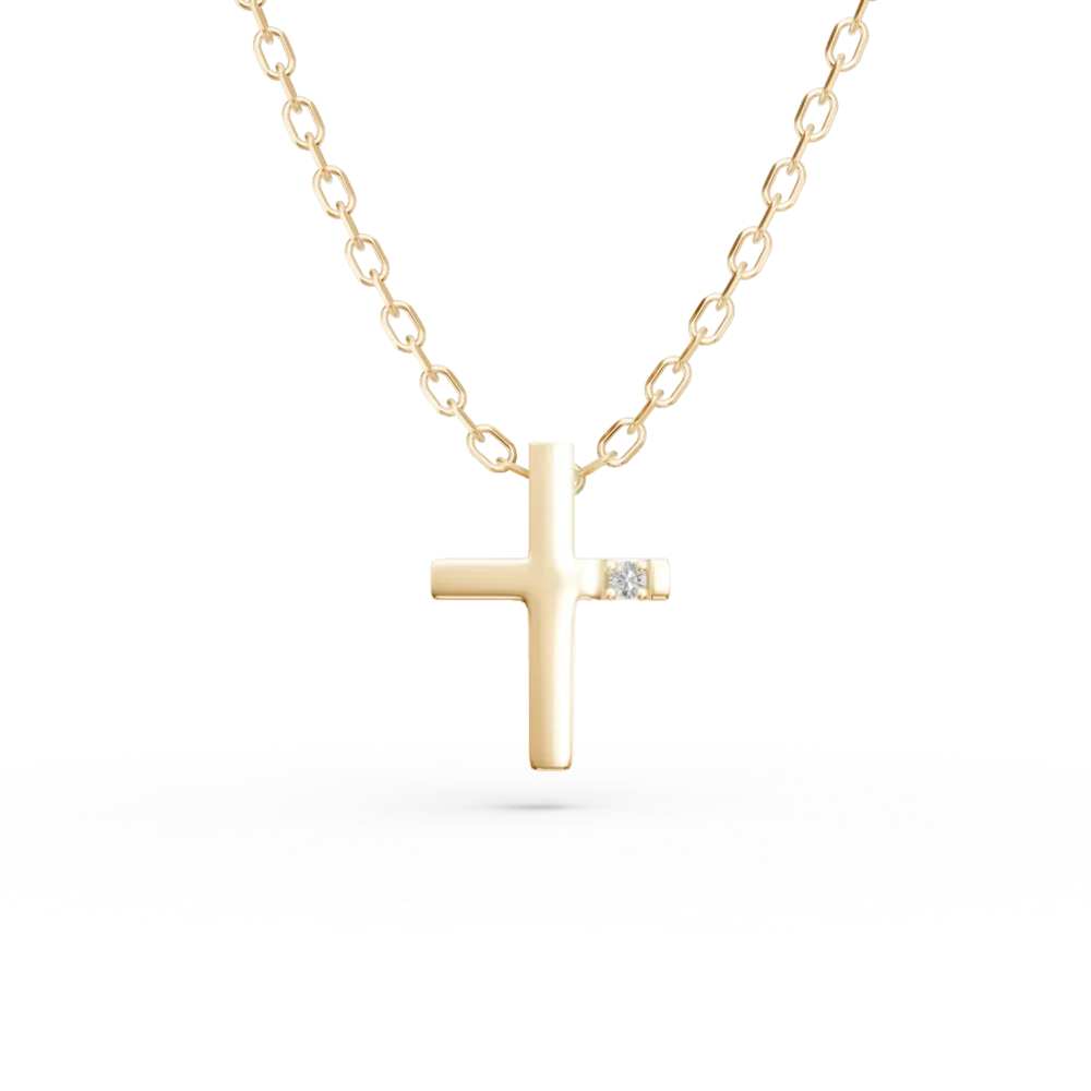 Lant cu pandantiv cruce din aur galben cu diamant de 0.006ct