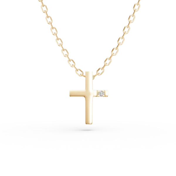 Lant cu pandantiv cruce din aur galben cu diamant de 0.006ct