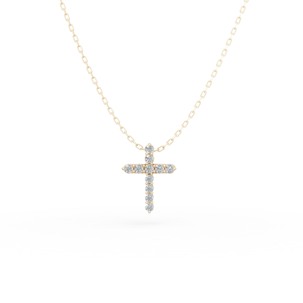 Lant cu pandantiv cruce din aur galben cu diamante de 0.08ct