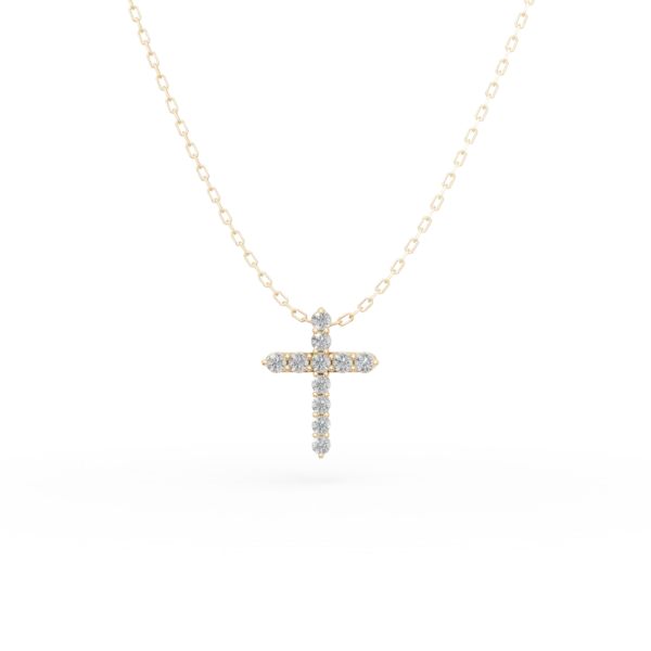 Lant cu pandantiv cruce din aur galben cu diamante de 0.08ct