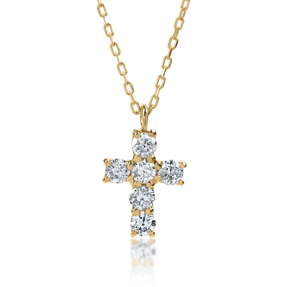 Lant cu pandantiv cruce din aur galben cu diamante de 0.1ct