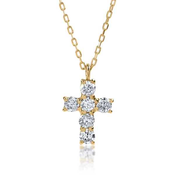 Lant cu pandantiv cruce din aur galben cu diamante de 0.1ct