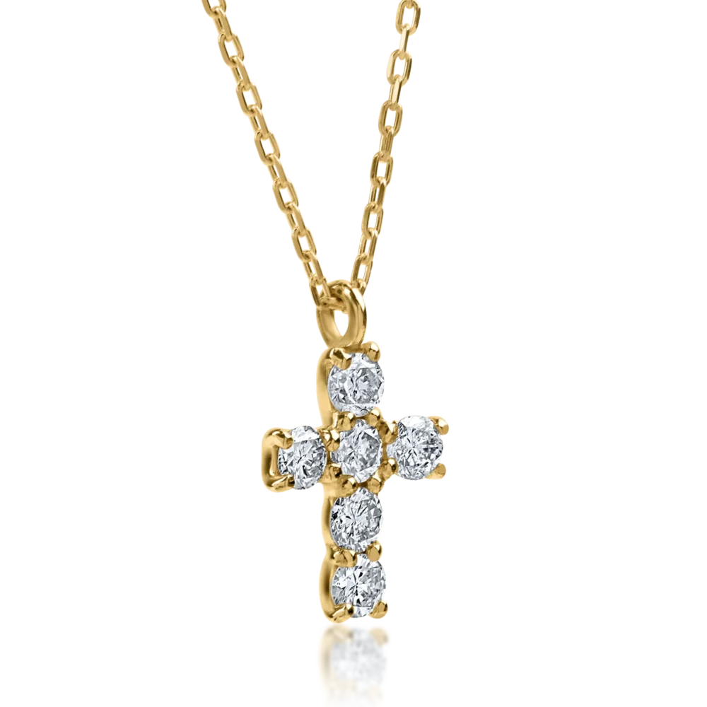 Lant cu pandantiv cruce din aur galben cu diamante de 0.1ct - imagine 2