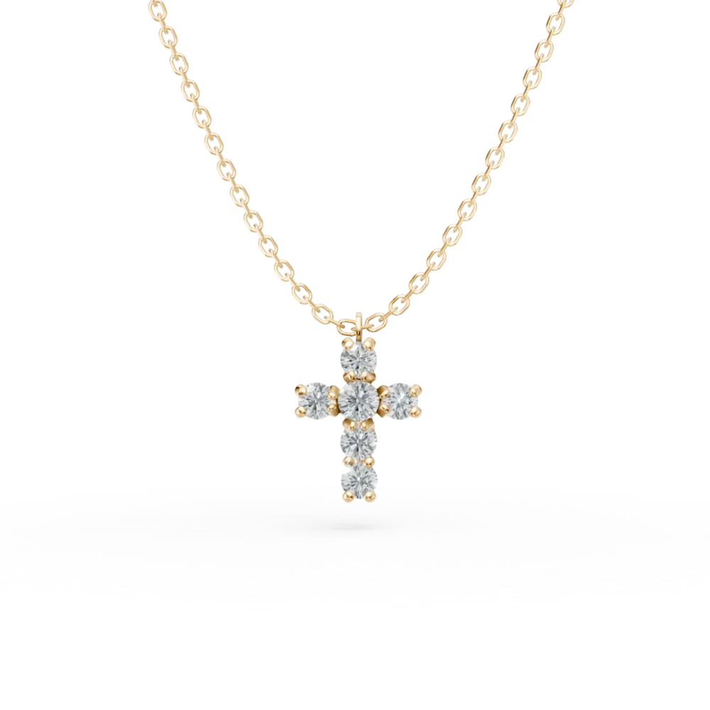 Lant cu pandantiv cruce din aur galben cu diamante de 0.2ct