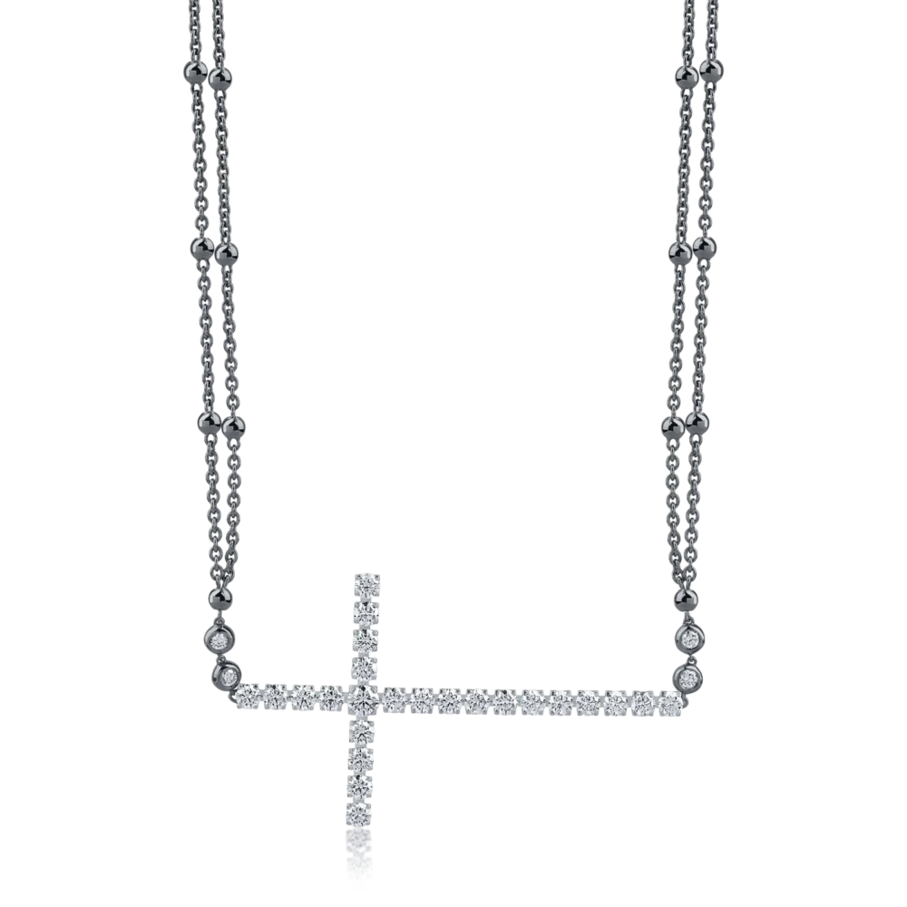 Lant cu pandantiv cruce din aur negru cu diamante de 3.23ct