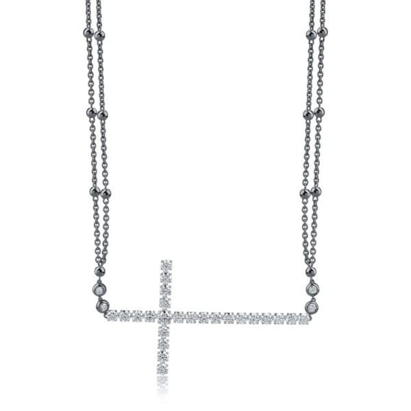 Lant cu pandantiv cruce din aur negru cu diamante de 3.23ct