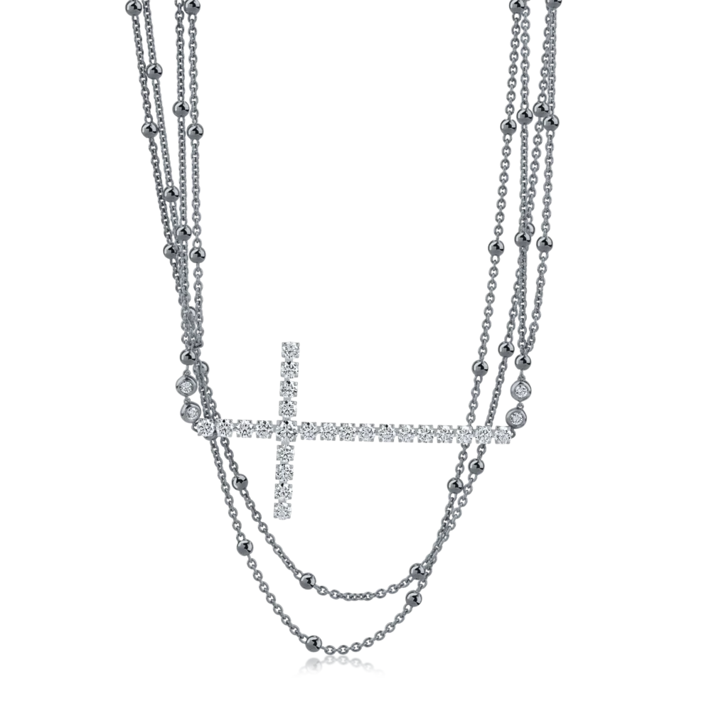 Lant cu pandantiv cruce din aur negru cu diamante de 3.23ct - imagine 2