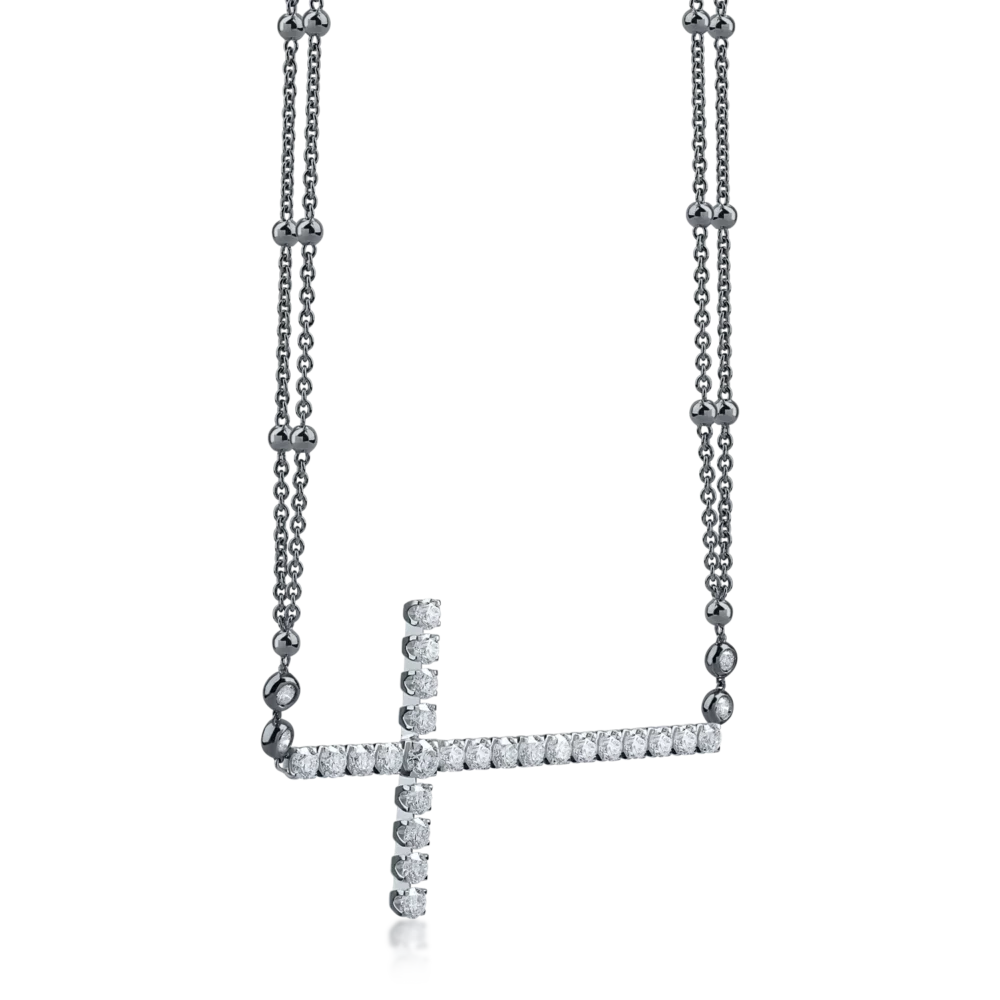 Lant cu pandantiv cruce din aur negru cu diamante de 3.23ct - imagine 3