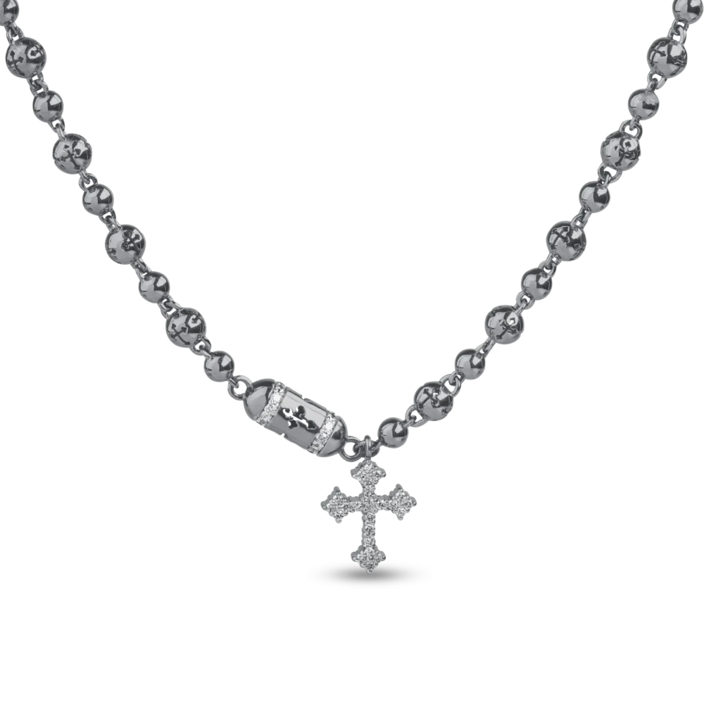 Lant cu pandantiv cruce din aur negru cu diamante transparente de 0.35ct si diamante negre de 0.17ct