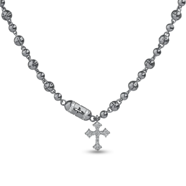 Lant cu pandantiv cruce din aur negru cu diamante transparente de 0.35ct si diamante negre de 0.17ct