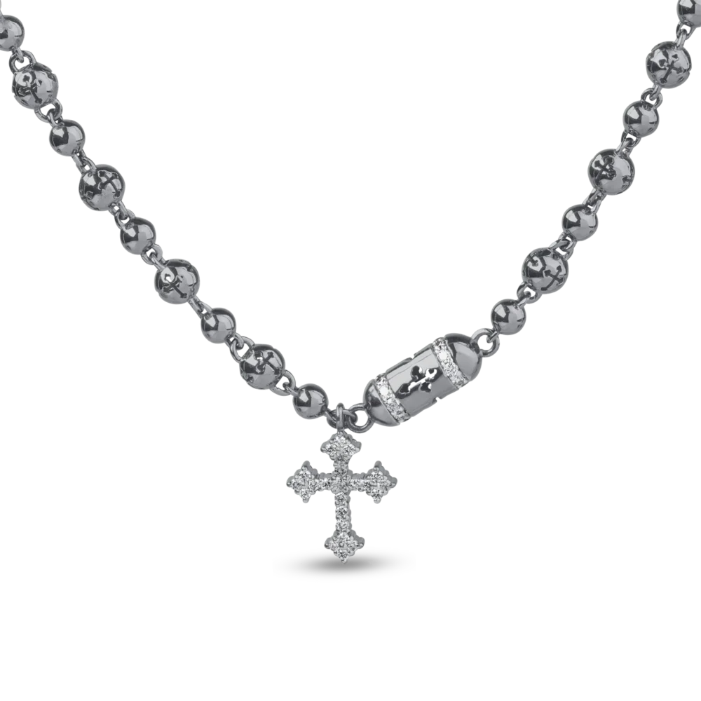 Lant cu pandantiv cruce din aur negru cu diamante transparente de 0.35ct si diamante negre de 0.17ct - imagine 2