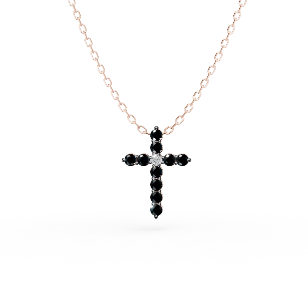 Lant cu pandantiv cruce din aur roz cu diamante de 0.2ct