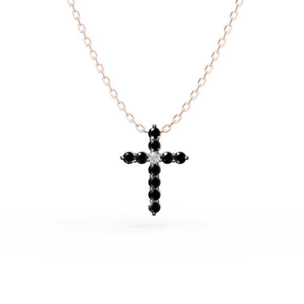 Lant cu pandantiv cruce din aur roz cu diamante de 0.2ct