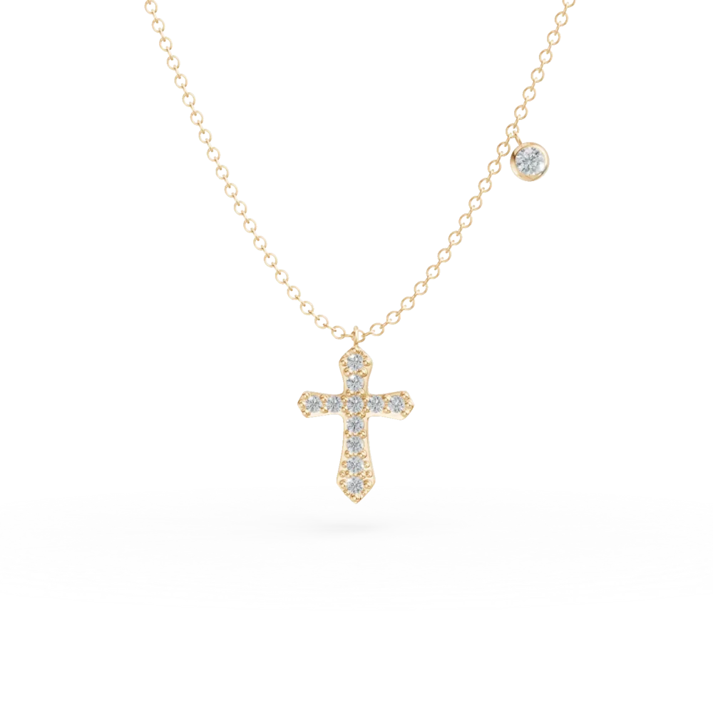 Lant cu pandantiv cruce si zirconii din aur galben