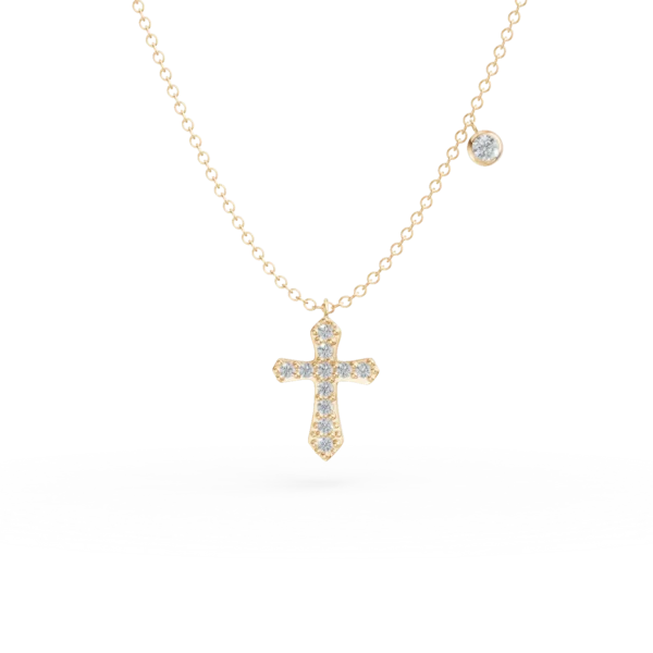 Lant cu pandantiv cruce si zirconii din aur galben