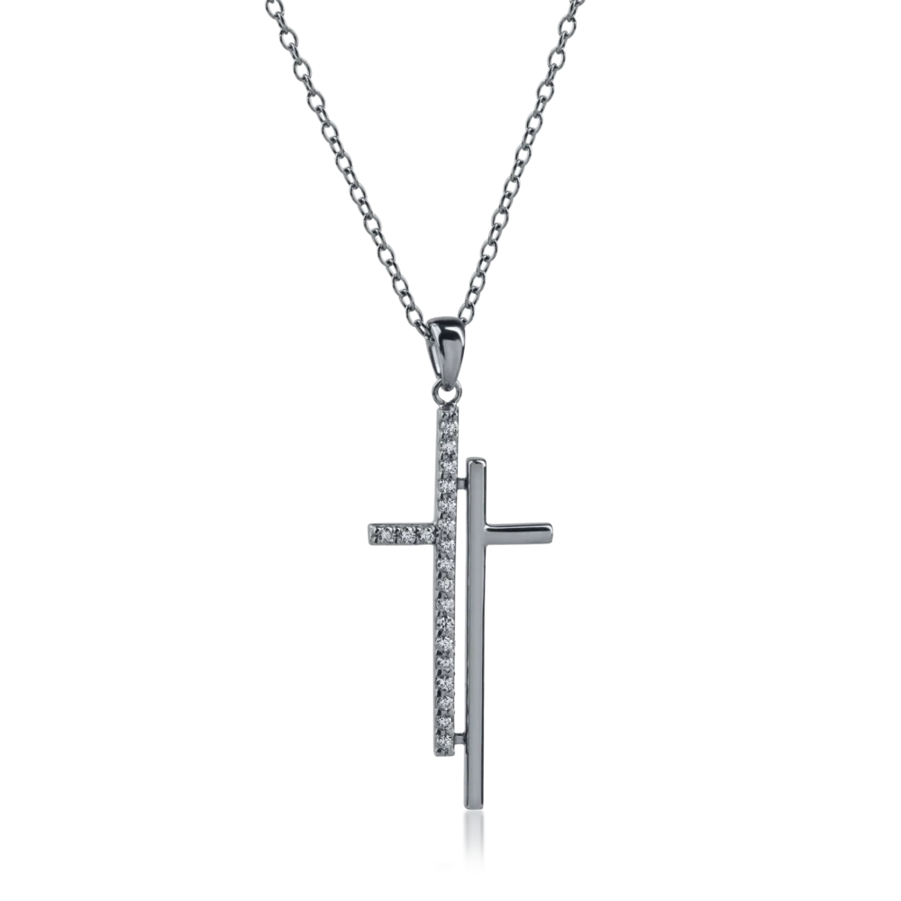 Lant cu pandantiv cruce si zirconii din aur negru