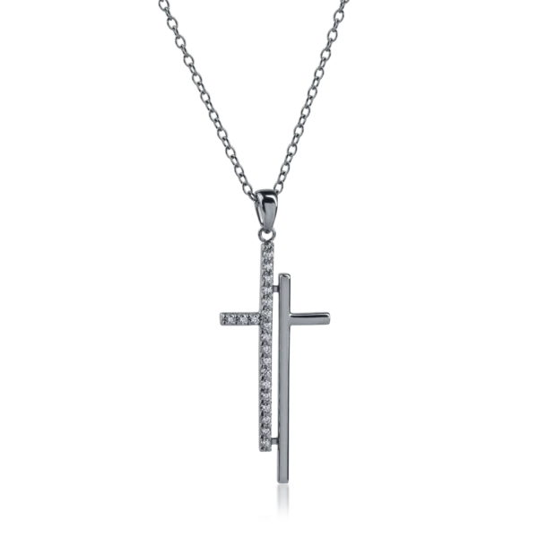 Lant cu pandantiv cruce si zirconii din aur negru